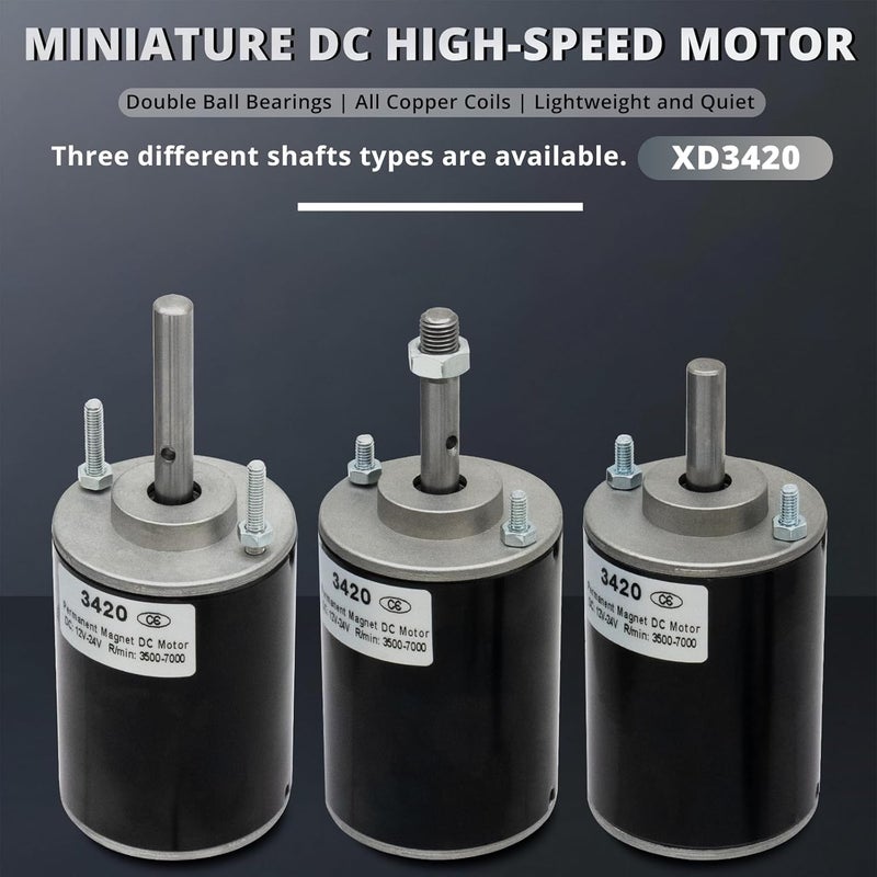 MAKERELE High Torque DC Motor 12V/24V 30W - 3500/7000RPM Permanent Magnet Electric Motor with Cable Connector and Mount, for DIY Generator, Cutting Machine (CW/CCW, XD-3420 Type, Short Shaft) - Image 3
